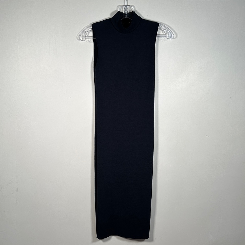 ZARA Sleeveless Mock Neck Knit Maxi Dress Navy Blue Size S Elegant Minimalist